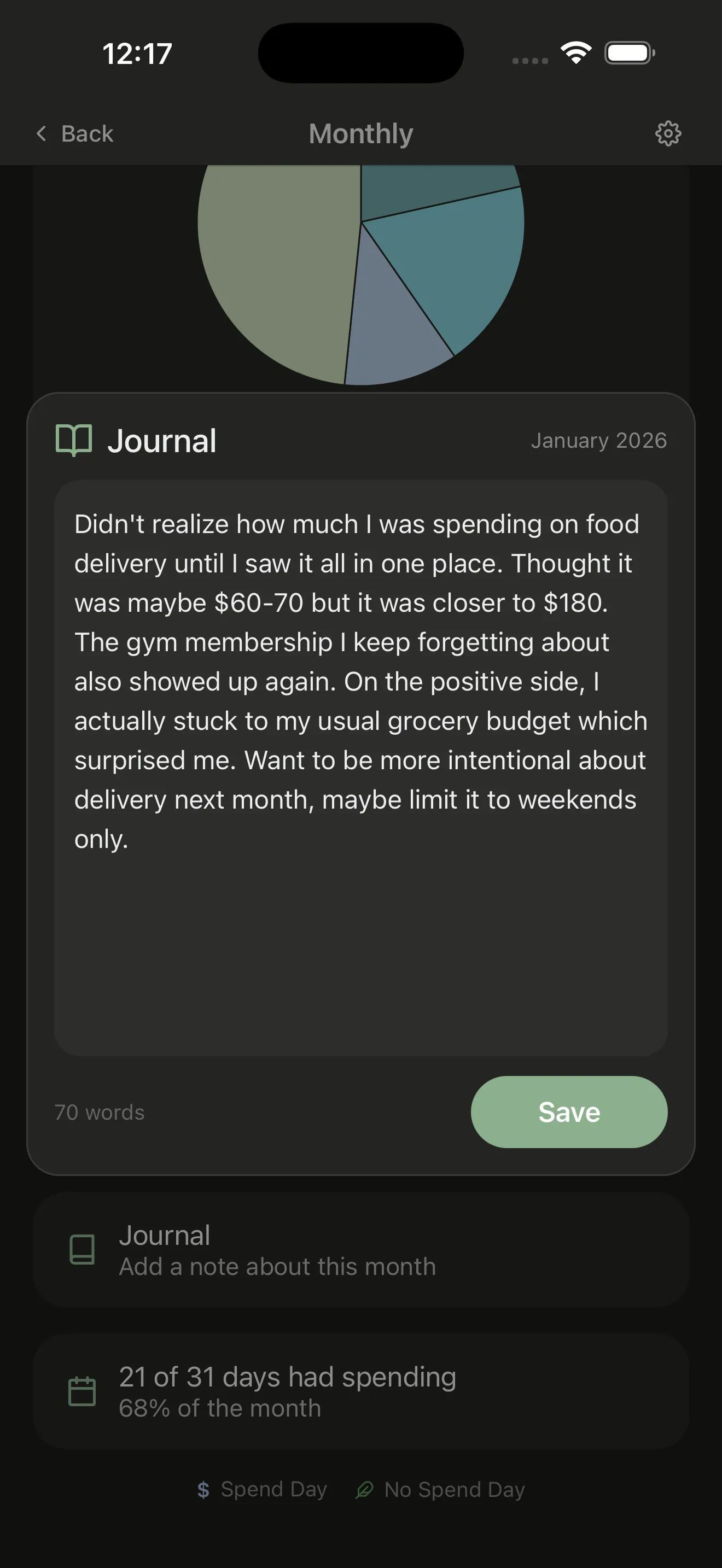 Daily journal screen